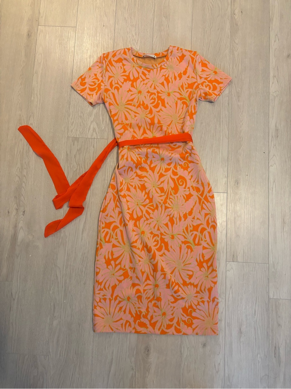 Zara Pink and Orange Floral Midi Dress